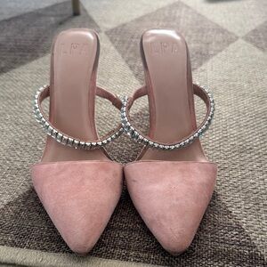 LPA Blush Suede Heels with Sparkling Strap